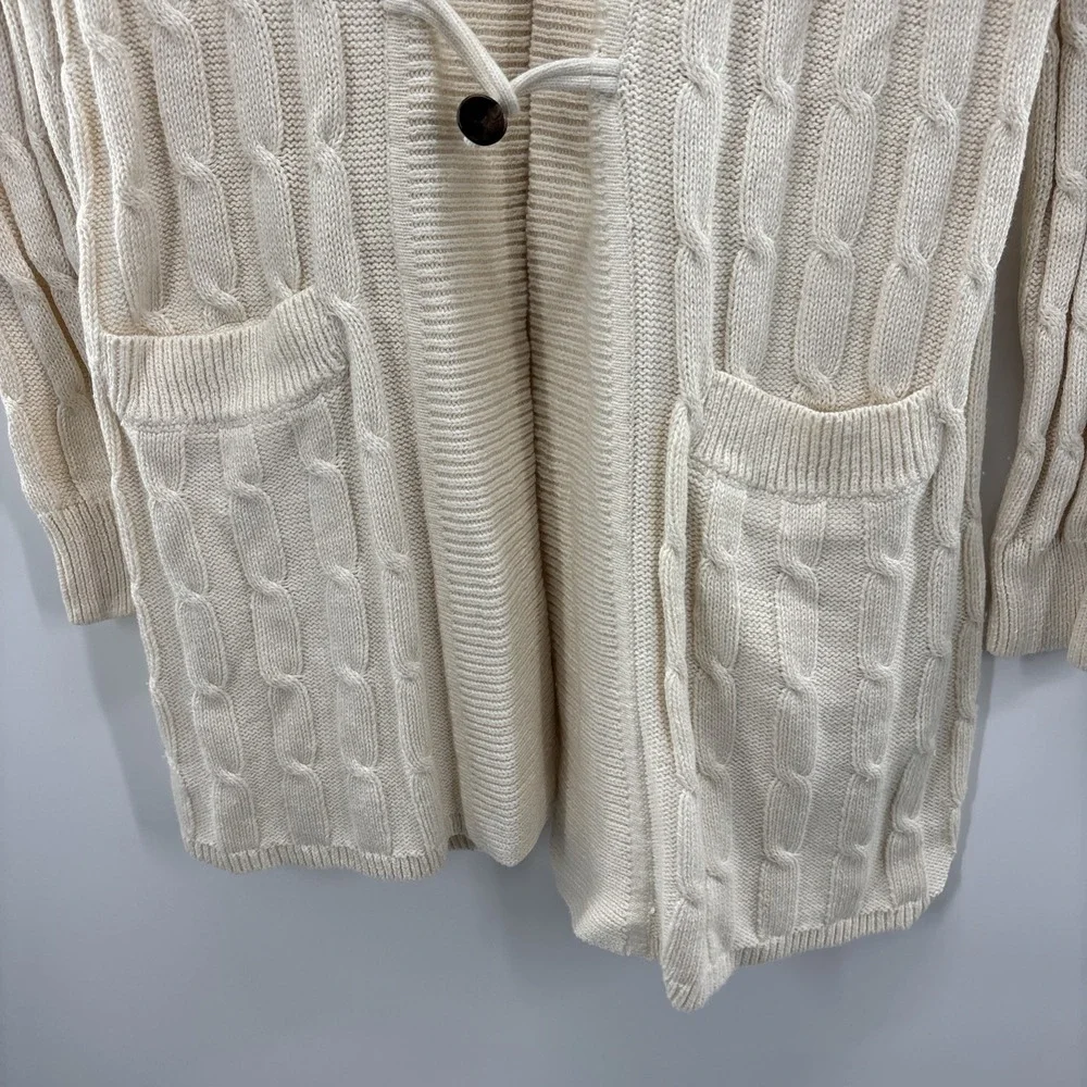 Talbots Women Cardigan Long Sweater Ivory Wooden Button Accent Wool Blend Medium